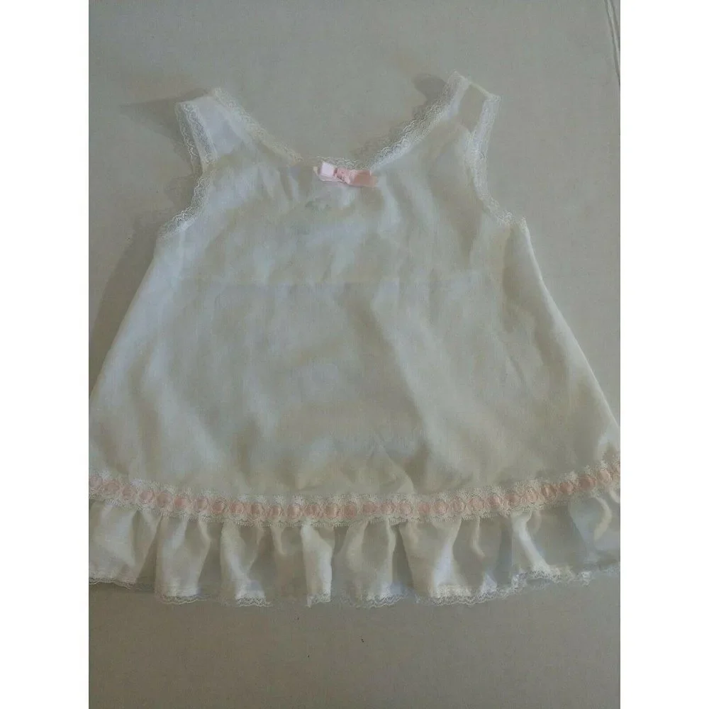 Vintage Girls Undershirt 2T White Pink Lace slip